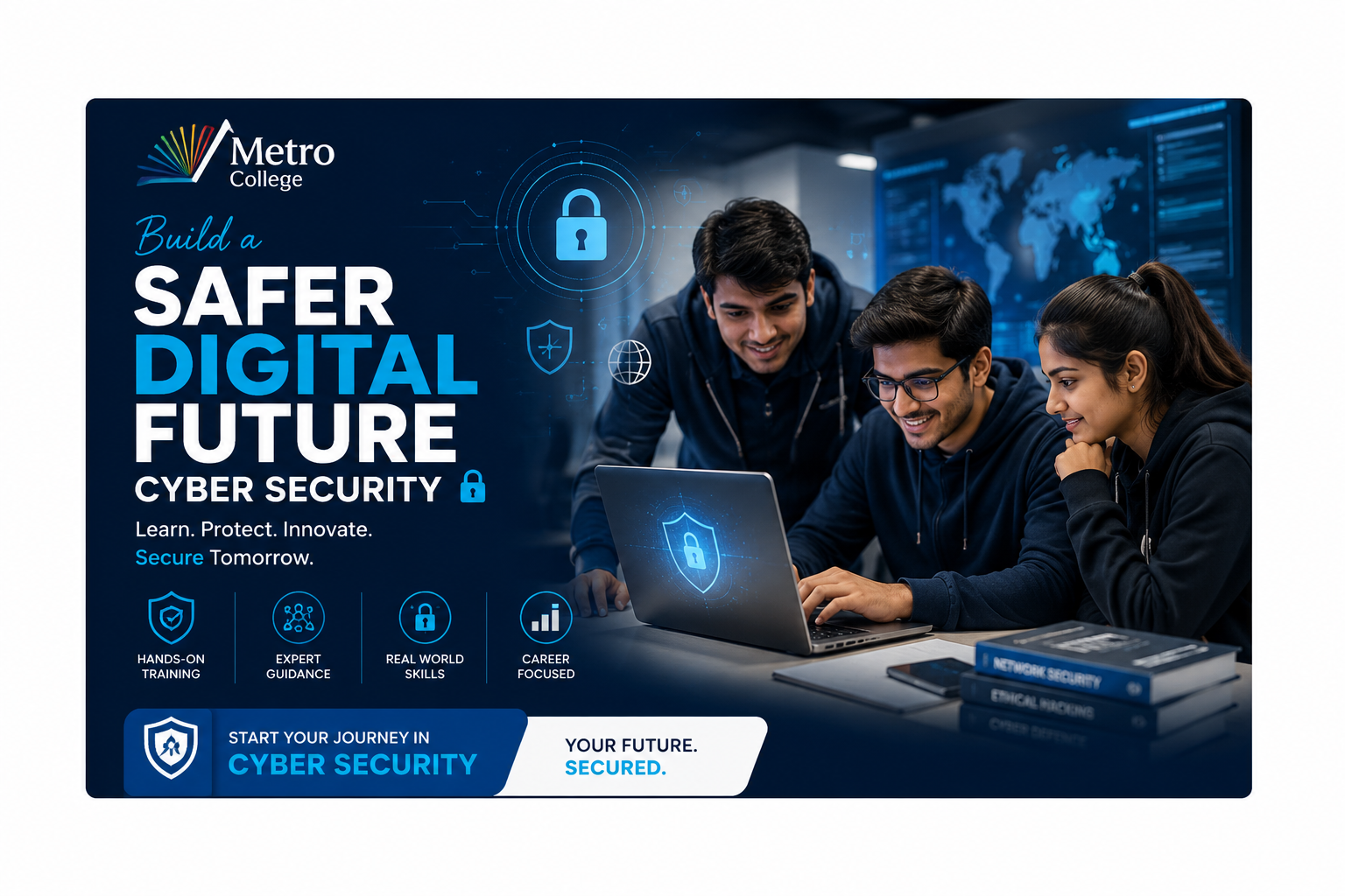 Students learning cyber security in a lab setting